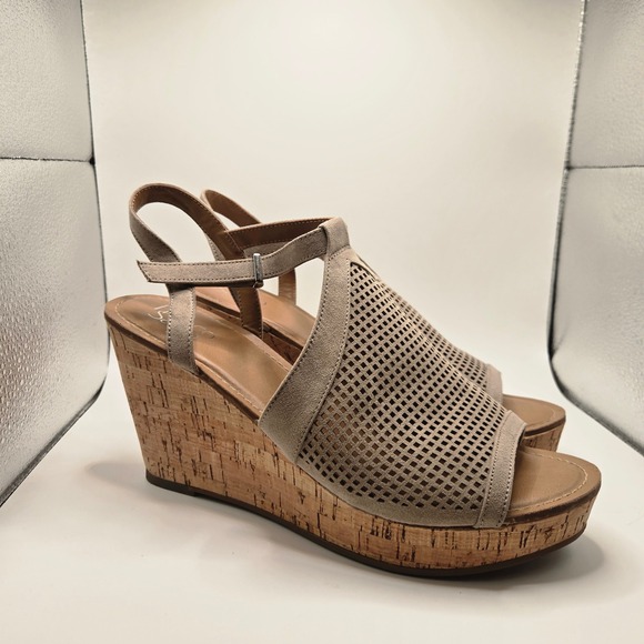 Franco Sarto Shoes - Franco Sarto Wedge heel Women 11M Taupe Good Perforated Cork Heel 5 inch Strappy